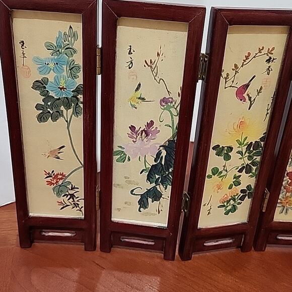 Vintage Hand Painted Mini Divider Shade Privacy Screen ~ Wood 6 Panel Vintage - Picture 3 of 8